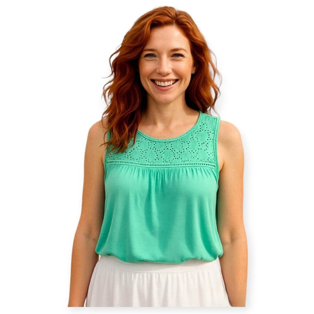 Forgotten Grace Mint Eyelet Swing Tank Top Sleeveless Summer Pastel Small